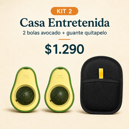 Kit 2 Casa Entretenida: 2 bolas avocado mas guante quitapelo por $1.290